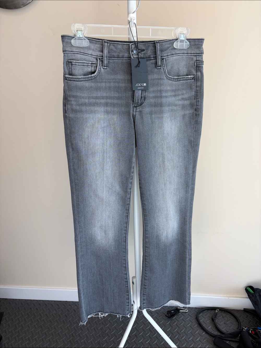 Joe's Jeans Women's Cropped Gray Wide-Leg Distressed Hem Jeans- 26